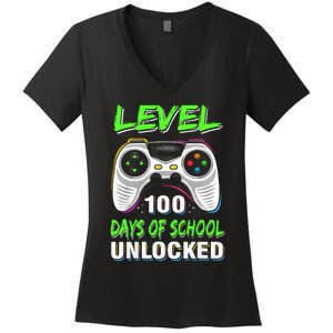 Level 100 Days Of School Unlocked Gamer Video Games Women's V-Neck T-Shirt