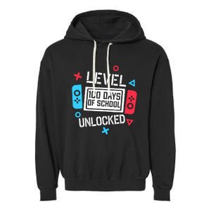 Level 100 Days Of School Unlocked Gamer Video Games Boy Garment-Dyed Fleece Hoodie