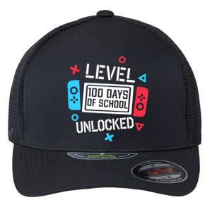 Level 100 Days Of School Unlocked Gamer Video Games Boy Flexfit Unipanel Trucker Cap