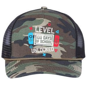 Level 100 Days Of School Unlocked Gamer Video Games Boy Retro Rope Trucker Hat Cap