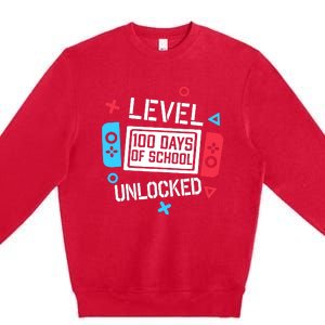 Level 100 Days Of School Unlocked Gamer Video Games Boy Premium Crewneck Sweatshirt