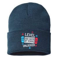 Level 100 Days Of School Unlocked Gamer Video Games Boy Sustainable Knit Beanie