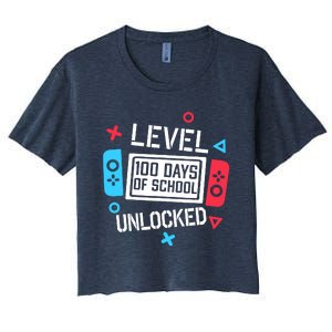 Level 100 Days Of School Unlocked Gamer Video Games Boy Women's Crop Top Tee