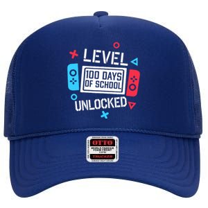 Level 100 Days Of School Unlocked Gamer Video Games Boy High Crown Mesh Back Trucker Hat