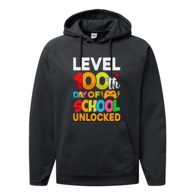 Level 100 Days Of School Unlocked Gamer Video Games Performance Fleece Hoodie