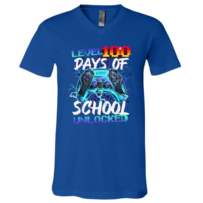 Level 100 Days Of School Unlocked Gamer V-Neck T-Shirt