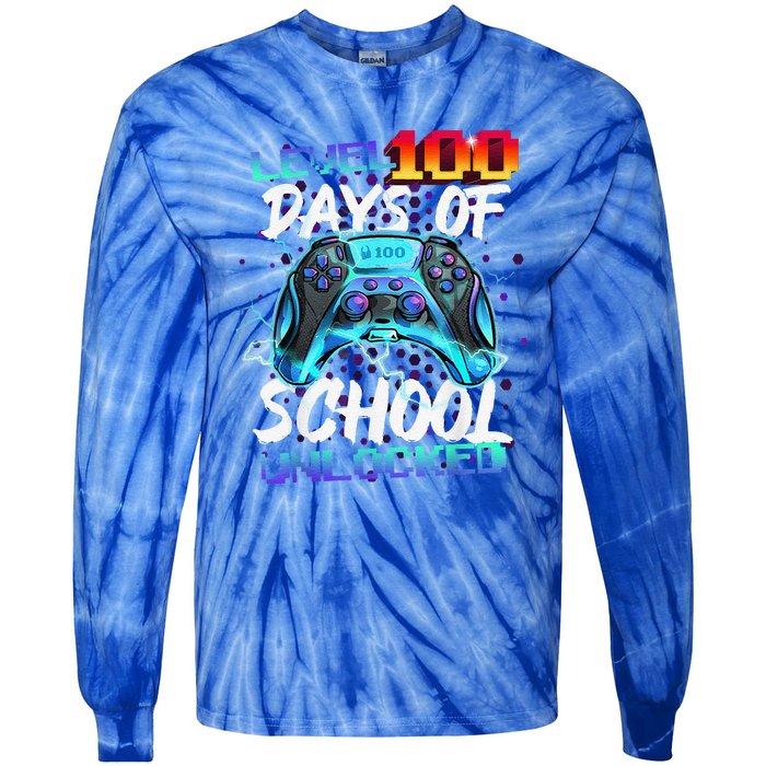 Level 100 Days Of School Unlocked Gamer Tie-Dye Long Sleeve Shirt