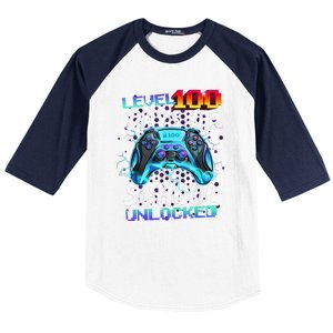 Level 100 Days Of School Unlocked Gamer Baseball Sleeve Shirt