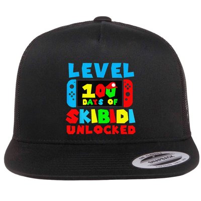 Level 100 Days Of Skibid.I Unlocked Video Games Gamer Flat Bill Trucker Hat