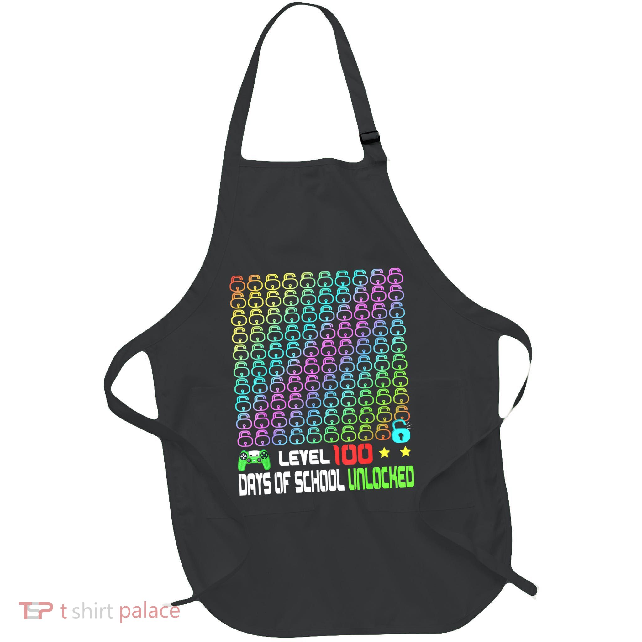 Level 100 Days Of School Unlocked Gamer Gaming Full-Length Apron With Pockets