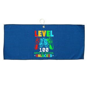 Level 100 Days Of School Unlocked Gamer Video Games Large Microfiber Waffle Golf Towel