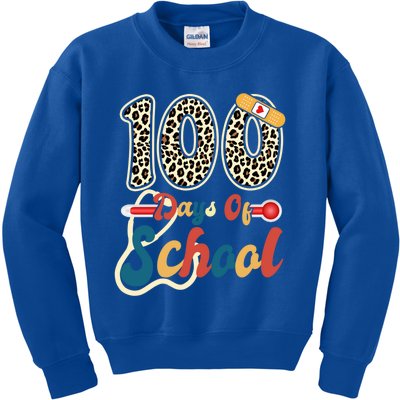 Leopard 100 Days Of School Nurse Stethoscope Teacher Student Gift Kids Sweatshirt