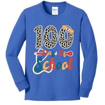 Leopard 100 Days Of School Nurse Stethoscope Teacher Student Gift Kids Long Sleeve Shirt