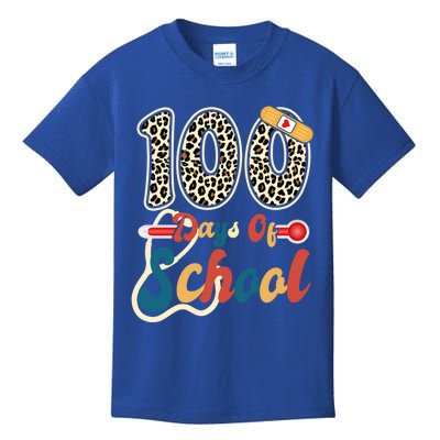 Leopard 100 Days Of School Nurse Stethoscope Teacher Student Gift Kids T-Shirt