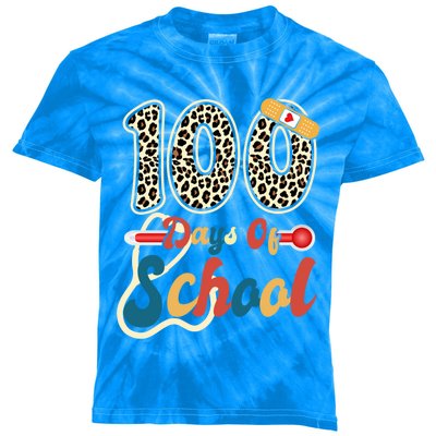 Leopard 100 Days Of School Nurse Stethoscope Teacher Student Gift Kids Tie-Dye T-Shirt