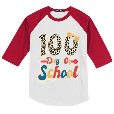 Leopard 100 Days Of School Nurse Stethoscope Teacher Student Gift Kids Colorblock Raglan Jersey