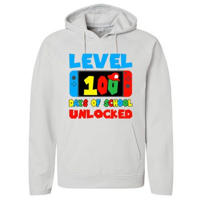 Level 100 Days Of School Unlocked Video Games Performance Fleece Hoodie