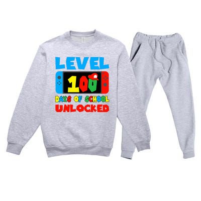 Level 100 Days Of School Unlocked Video Games Premium Crewneck Sweatsuit Set