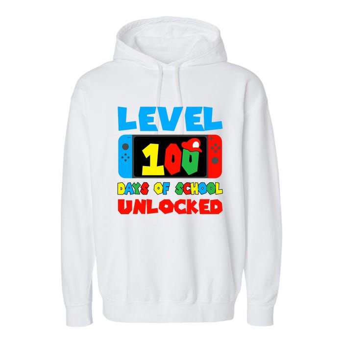 Level 100 Days Of School Unlocked Video Games Garment-Dyed Fleece Hoodie