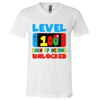 Level 100 Days Of School Unlocked Video Games V-Neck T-Shirt