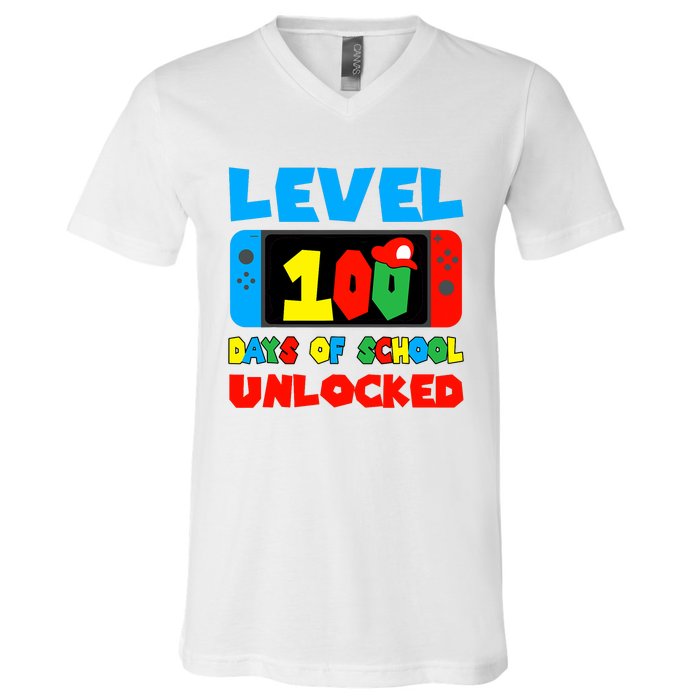 Level 100 Days Of School Unlocked Video Games V-Neck T-Shirt