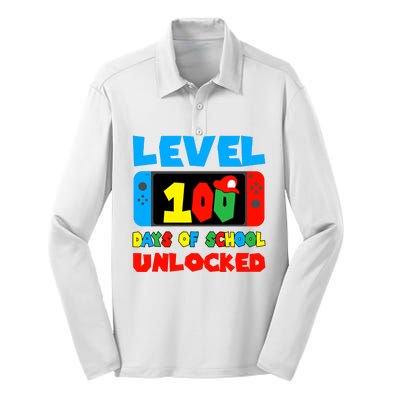 Level 100 Days Of School Unlocked Video Games Silk Touch Performance Long Sleeve Polo