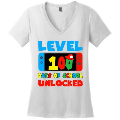 Level 100 Days Of School Unlocked Video Games Women's V-Neck T-Shirt