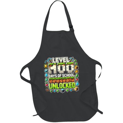 Level 100 Days Of School Level Unlocked Pixel Art Gamer Full-Length Apron With Pockets