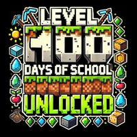 Level 100 Days Of School Level Unlocked Pixel Art Gamer Button