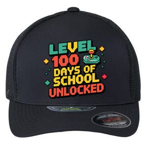 Level 100 Days Of School Unlocked Gamer Flexfit Unipanel Trucker Cap