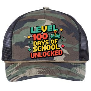 Level 100 Days Of School Unlocked Gamer Retro Rope Trucker Hat Cap