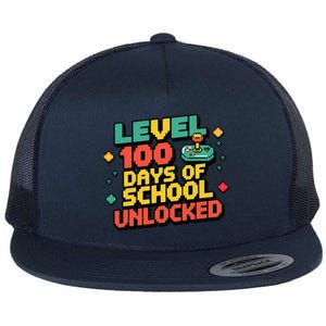 Level 100 Days Of School Unlocked Gamer Flat Bill Trucker Hat