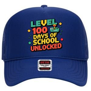 Level 100 Days Of School Unlocked Gamer High Crown Mesh Back Trucker Hat