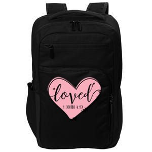 Loved 1 John 4:19 Bible Verse Holy Religious Week Faith Gift Impact Tech Backpack