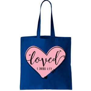 Loved 1 John 4:19 Bible Verse Holy Religious Week Faith Gift Tote Bag