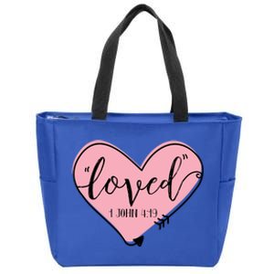 Loved 1 John 4:19 Bible Verse Holy Religious Week Faith Gift Zip Tote Bag