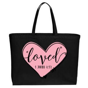 Loved 1 John 4:19 Bible Verse Holy Religious Week Faith Gift Cotton Canvas Jumbo Tote