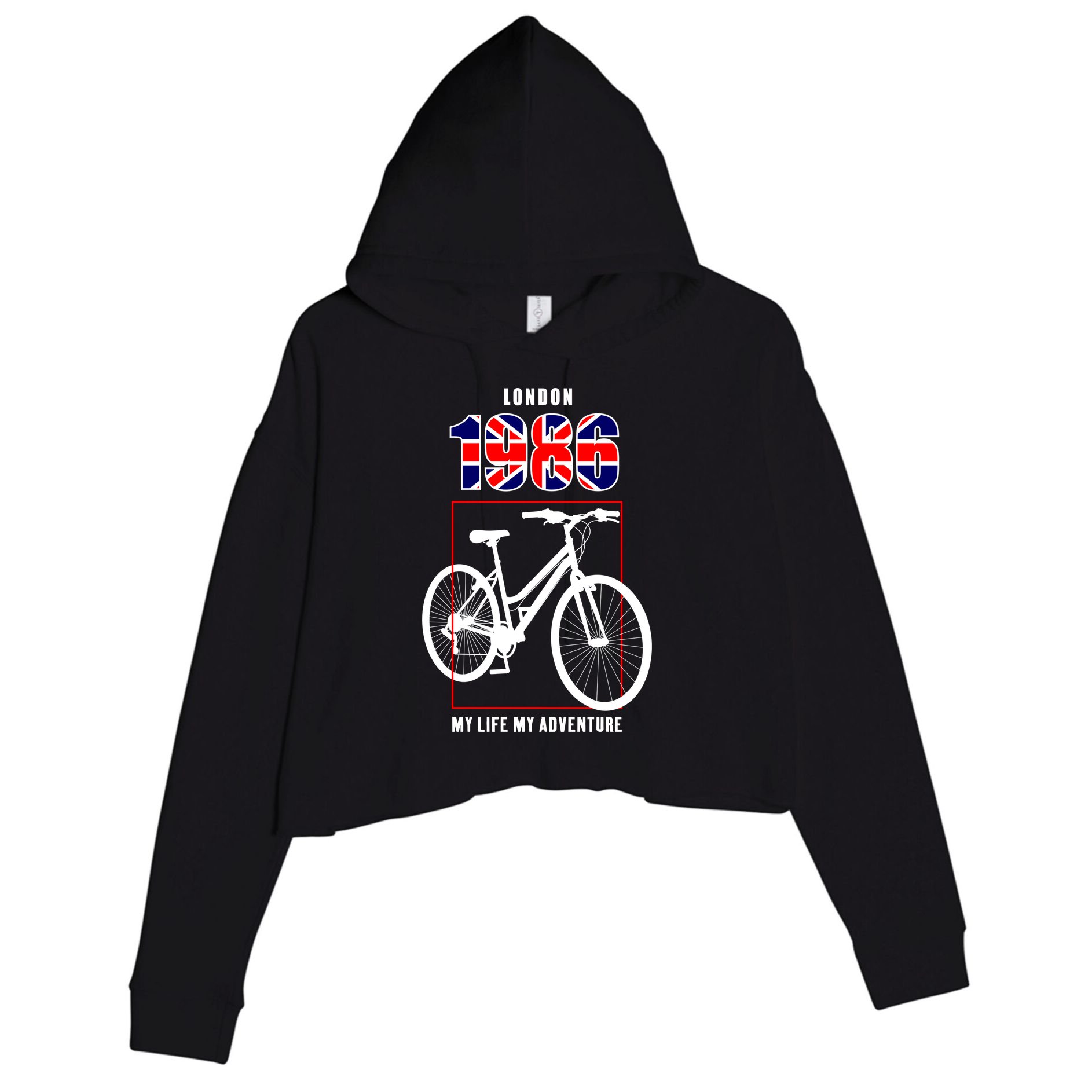 London 1986 My Life My Adventure Crop Fleece Hoodie
