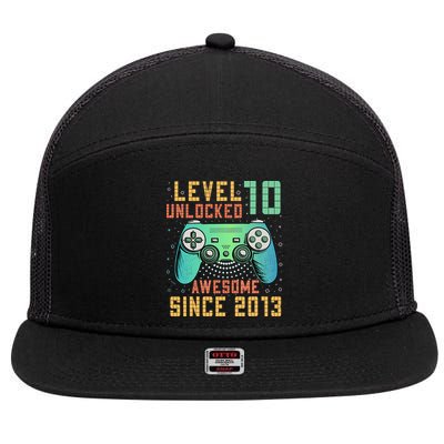 Level 10 Unlocked 10th Birthday 10 Year Old Boy Gifts Gamer 7 Panel Mesh Trucker Snapback Hat