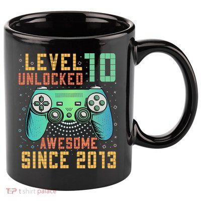 Level 10 Unlocked 10th Birthday 10 Year Old Boy Gifts Gamer 11oz C Handle Ceramic Mug