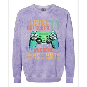 Level 11 Unlocked 11th Birthday 11 Year Old Boy Gifts Gamer Colorblast Crewneck Sweatshirt