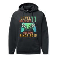 Level 11 Unlocked 11th Birthday 11 Year Old Boy Gifts Gamer Performance Fleece Hoodie