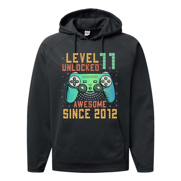 Level 11 Unlocked 11th Birthday 11 Year Old Boy Gifts Gamer Performance Fleece Hoodie