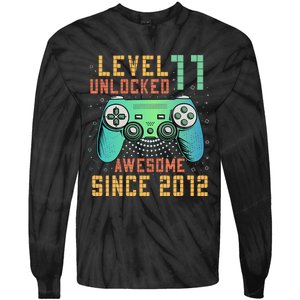 Level 11 Unlocked 11th Birthday 11 Year Old Boy Gifts Gamer Tie-Dye Long Sleeve Shirt