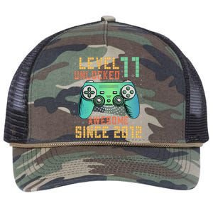 Level 11 Unlocked 11th Birthday 11 Year Old Boy Gifts Gamer Retro Rope Trucker Hat Cap