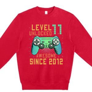 Level 11 Unlocked 11th Birthday 11 Year Old Boy Gifts Gamer Premium Crewneck Sweatshirt