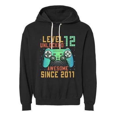 Level 12 Unlocked 12th Birthday 12 Year Old Boy Gifts Gamer Garment-Dyed Fleece Hoodie