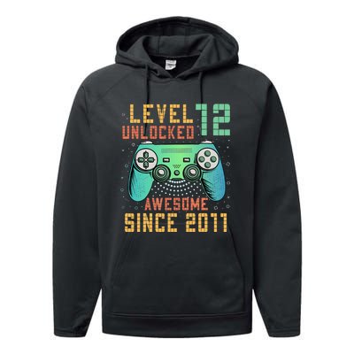 Level 12 Unlocked 12th Birthday 12 Year Old Boy Gifts Gamer Performance Fleece Hoodie