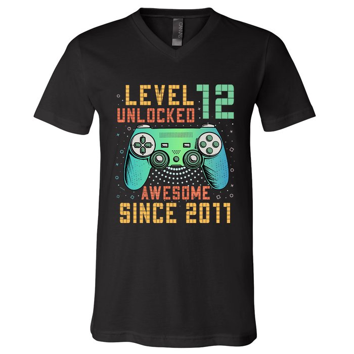 Level 12 Unlocked 12th Birthday 12 Year Old Boy Gifts Gamer V-Neck T-Shirt