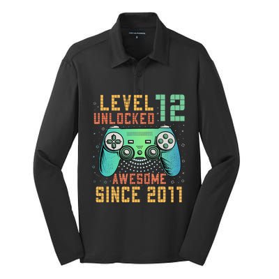 Level 12 Unlocked 12th Birthday 12 Year Old Boy Gifts Gamer Silk Touch Performance Long Sleeve Polo